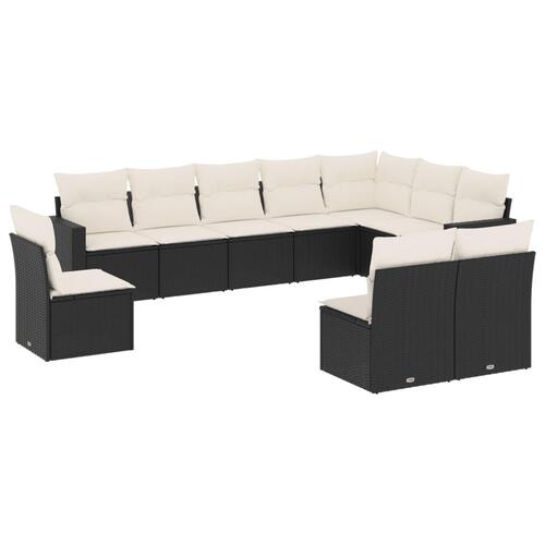 Sofasæt til haven 10 dele med hynder polyrattan sort