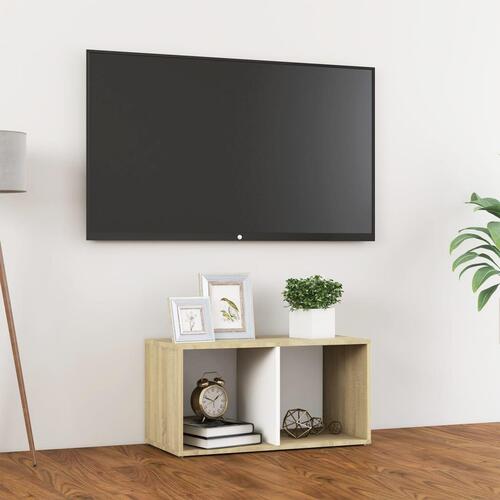 Tv-skab 72x35x36,5 cm konstrueret træ hvid og egetræsfarvet