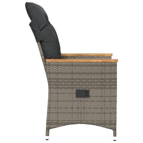 Havestol med hynder justerbart ryglæn polyrattan grå