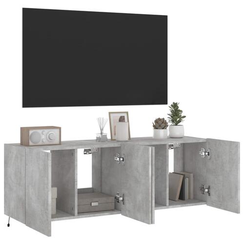Væghængte tv-borde 2 stk. med LED-lys 60x35x41 cm betongrå