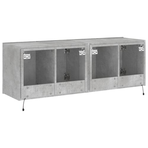 Væghængte tv-borde 2 stk. med LED-lys 60x35x41 cm betongrå
