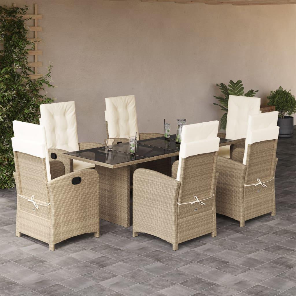 Spisebordssæt til haven 7 dele med hynder polyrattan beige