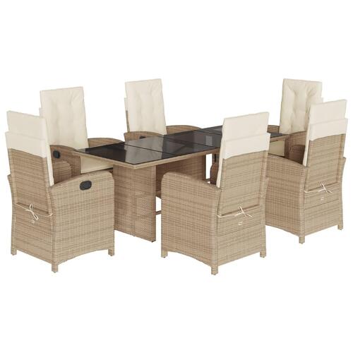 Spisebordssæt til haven 7 dele med hynder polyrattan beige