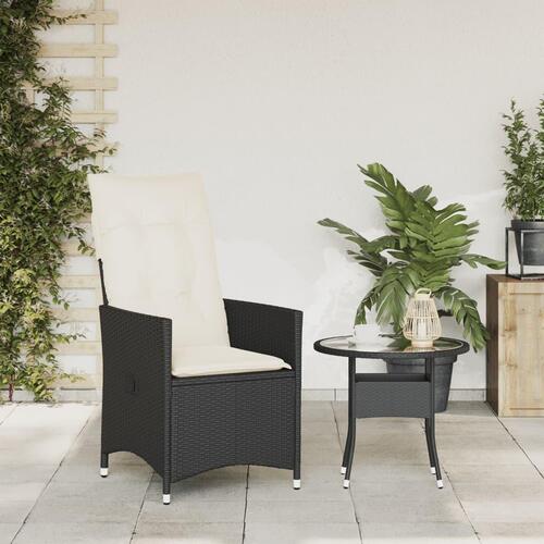 Havestol med hynder justerbart ryglæn polyrattan sort