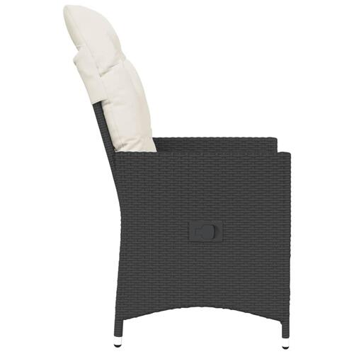 Havestol med hynder justerbart ryglæn polyrattan sort