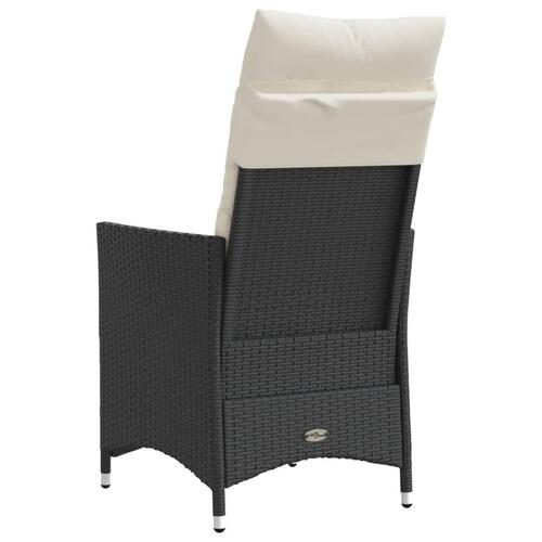 Havestol med hynder justerbart ryglæn polyrattan sort