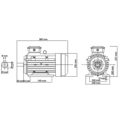 3-faset elektrisk motor 3 kW/4 hk 2-polet 2840 o/m aluminium