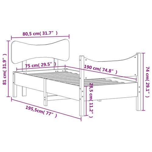 Sengeramme med sengegavl 75x190 cm massivt fyrretræ hvid