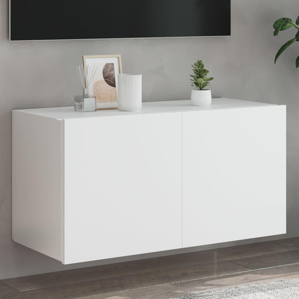 Væghængt tv-bord med LED-lys 80x35x41 cm hvid