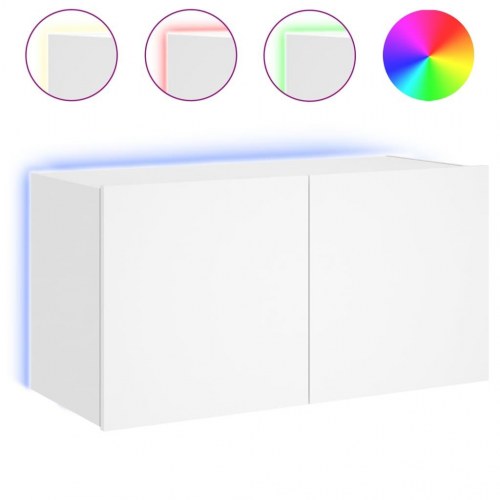 Væghængt tv-bord med LED-lys 80x35x41 cm hvid