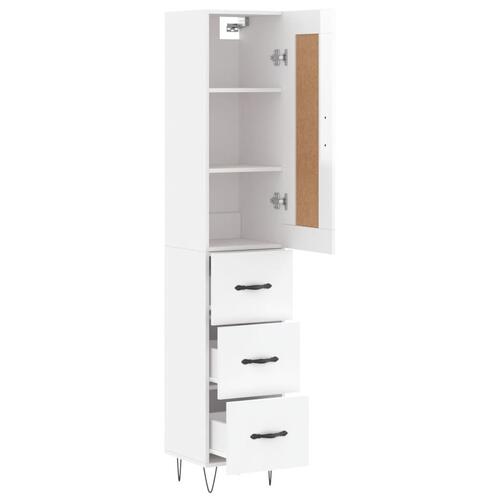 Skab 34,5x34x180 cm konstrueret træ hvid højglans