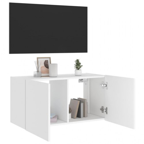 Væghængt tv-bord med LED-lys 80x35x41 cm hvid