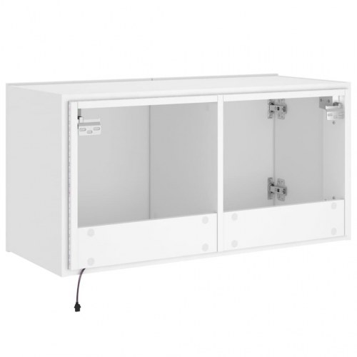 Væghængt tv-bord med LED-lys 80x35x41 cm hvid
