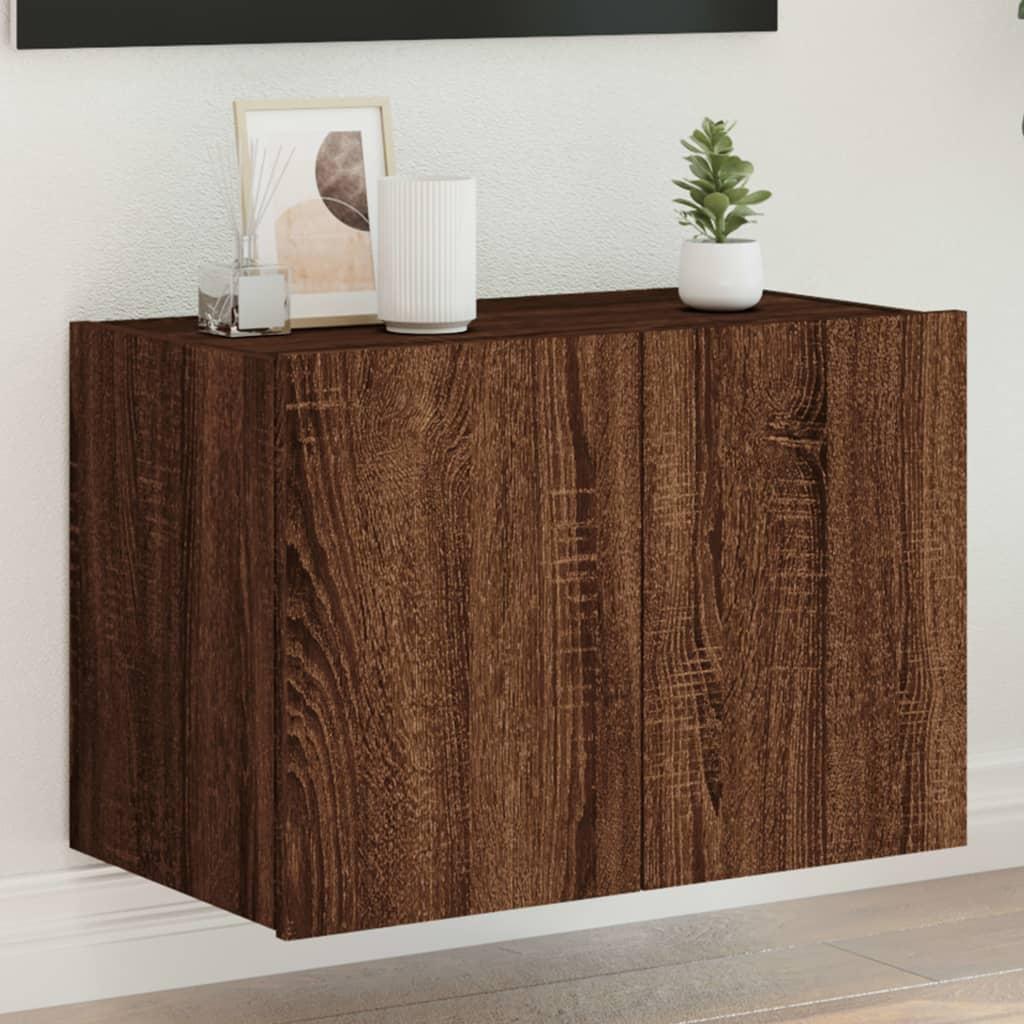 Væghængt tv-bord med LED-lys 60x35x41 cm brun egetræsfarve