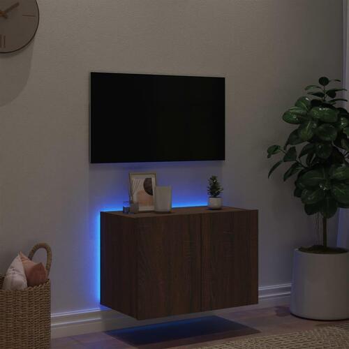 Væghængt tv-bord med LED-lys 60x35x41 cm brun egetræsfarve