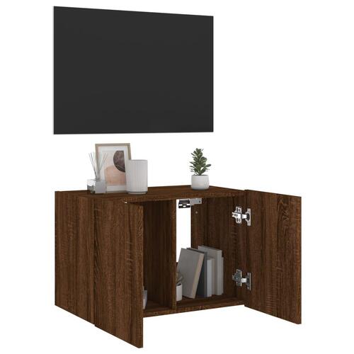 Væghængt tv-bord med LED-lys 60x35x41 cm brun egetræsfarve