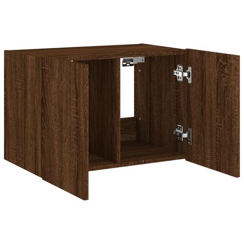 Væghængt tv-bord med LED-lys 60x35x41 cm brun egetræsfarve