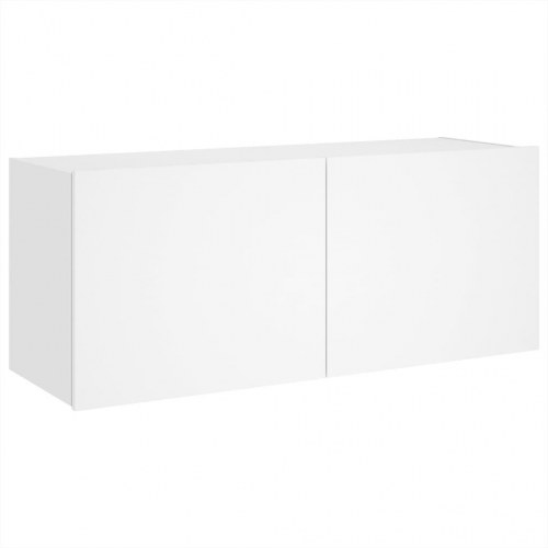 Væghængt tv-bord med LED-lys - hvid, 100 x 35 x 41 cm