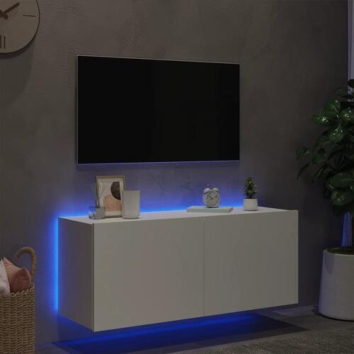 Væghængt tv-bord med LED-lys 100x35x41 hvid