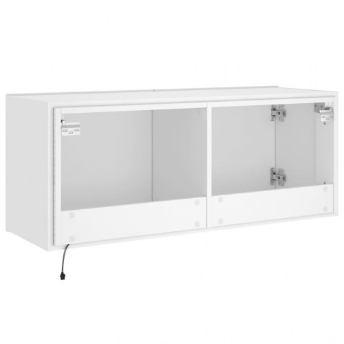 Væghængt tv-bord med LED-lys - hvid, 100 x 35 x 41 cm