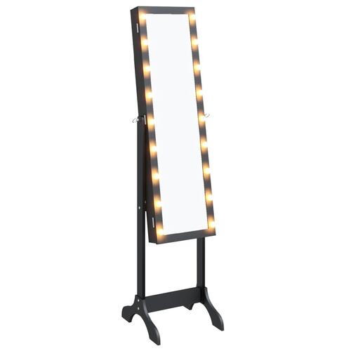 Fritstående spejl med LED 34x37x146 cm sort
