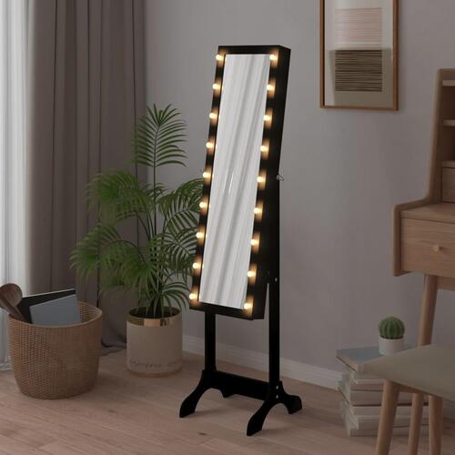 Fritstående spejl med LED 34x37x146 cm sort