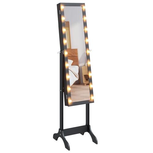 Fritstående spejl med LED 34x37x146 cm sort