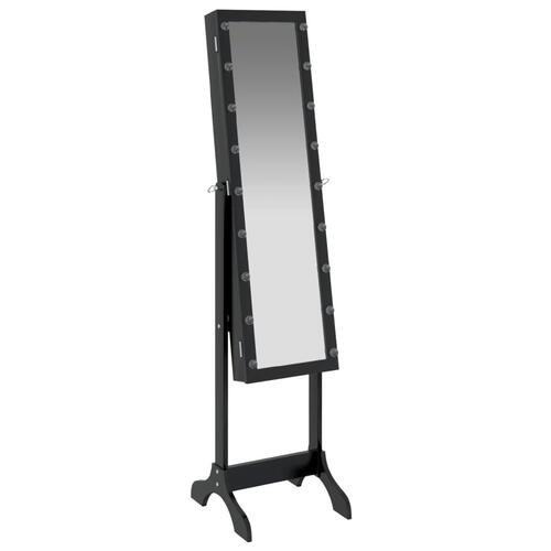 Fritstående spejl med LED 34x37x146 cm sort
