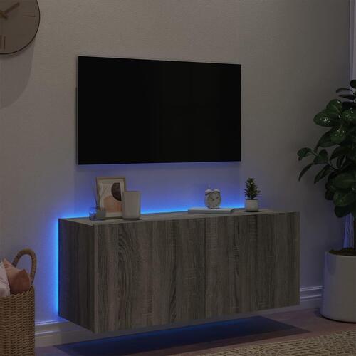 Væghængt tv-bord m. LED-lys 100x35x41 cm grå sonoma-eg