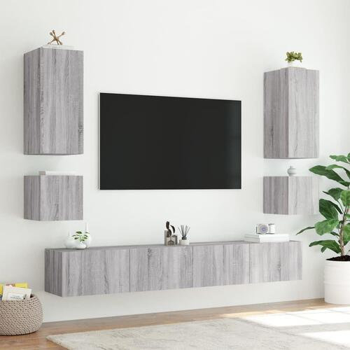 Væghængt tv-bord m. LED-lys 100x35x41 cm grå sonoma-eg