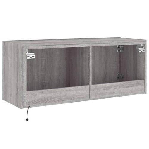 Væghængt tv-bord m. LED-lys 100x35x41 cm grå sonoma-eg