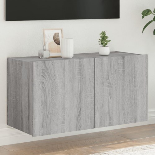 Væghængt tv-bord med LED-lys 80 x 35 x 41 cm - grå sonoma-eg