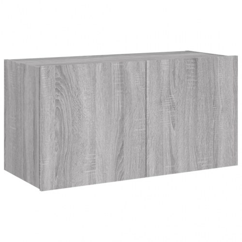 Væghængt tv-bord med LED-lys 80 x 35 x 41 cm - grå sonoma-eg