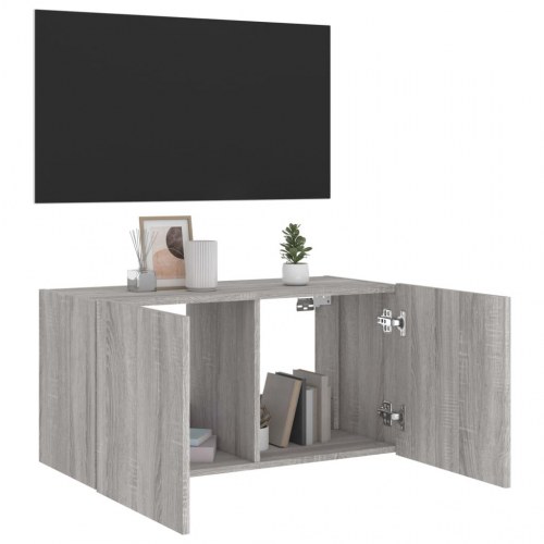 Væghængt tv-bord med LED-lys 80 x 35 x 41 cm - grå sonoma-eg