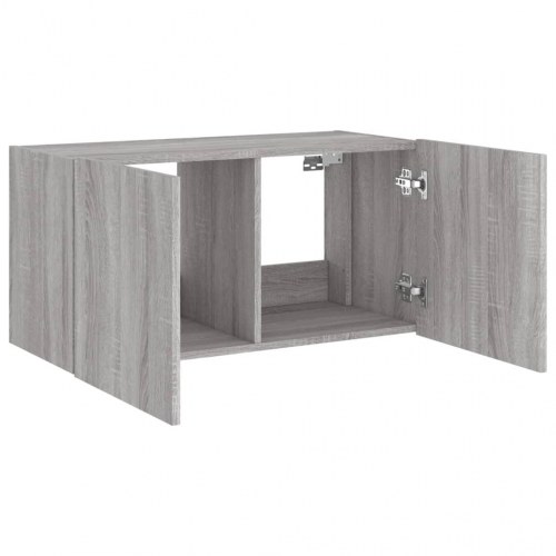 Væghængt tv-bord med LED-lys 80 x 35 x 41 cm - grå sonoma-eg
