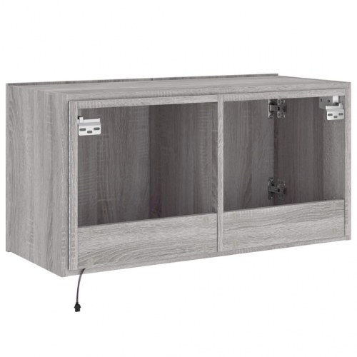 Væghængt tv-bord med LED-lys 80 x 35 x 41 cm - grå sonoma-eg