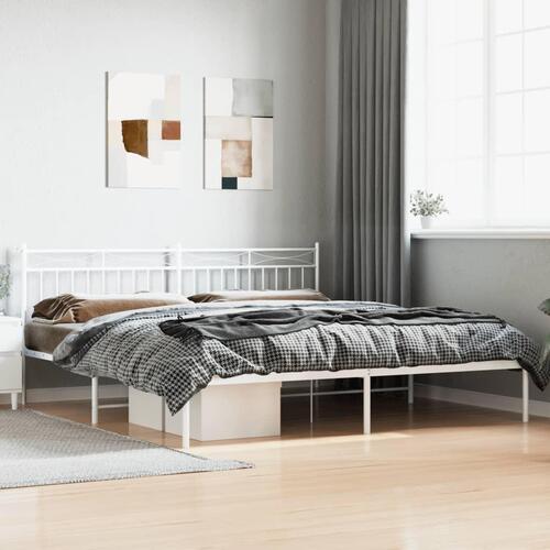 Sengeramme med sengegavl 200x200 cm metal hvid