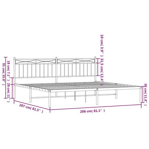 Sengeramme med sengegavl 200x200 cm metal hvid
