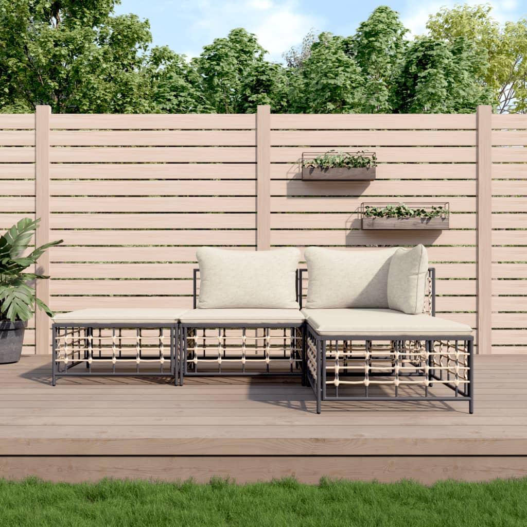 Loungesæt til haven 4 dele med hynder polyrattan antracitgrå