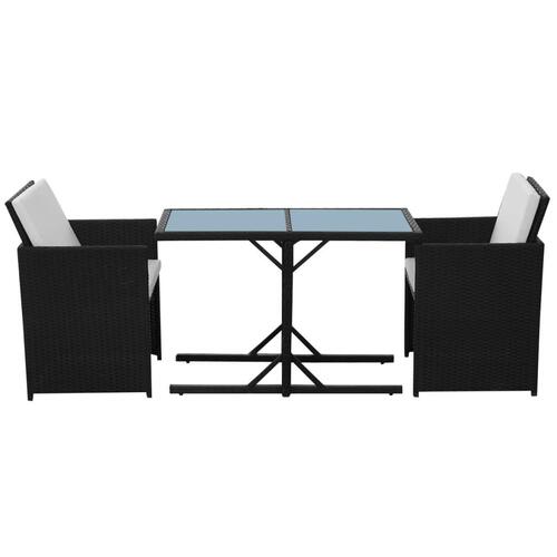 Bistrosæt 3 dele med hynder polyrattan sort