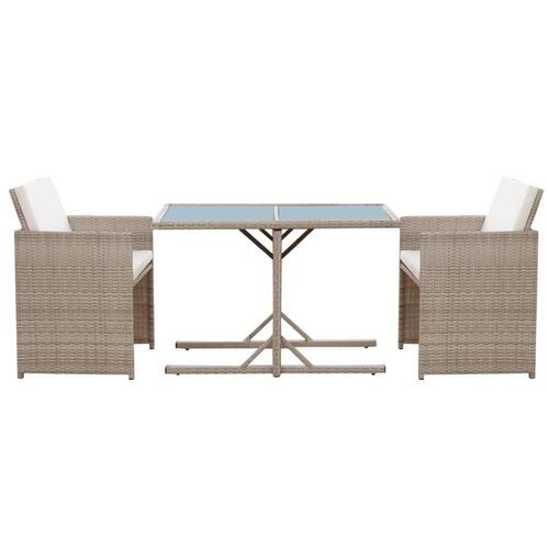Bistrosæt 3 dele med hynder polyrattan beige
