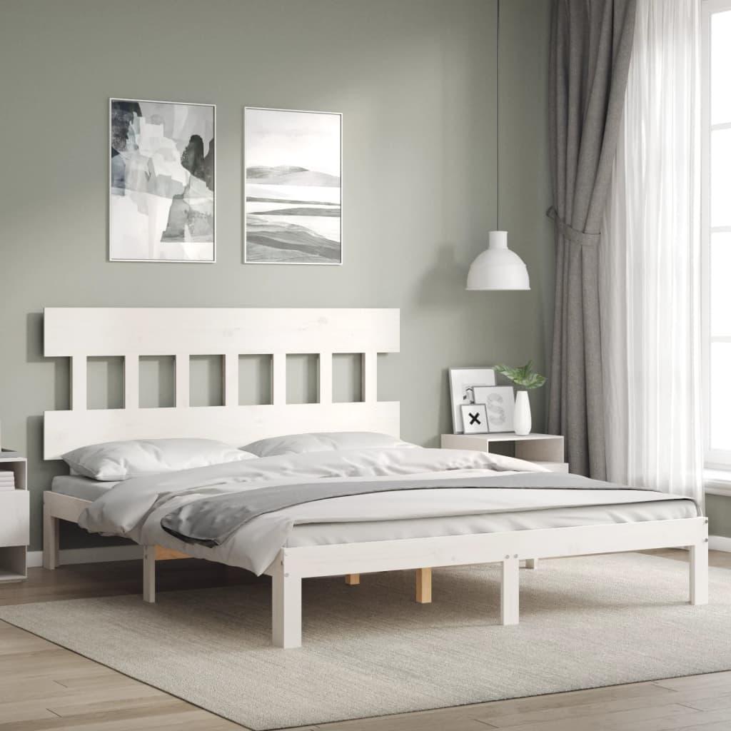 Sengeramme med sengegavl kingsize massivt træ hvid