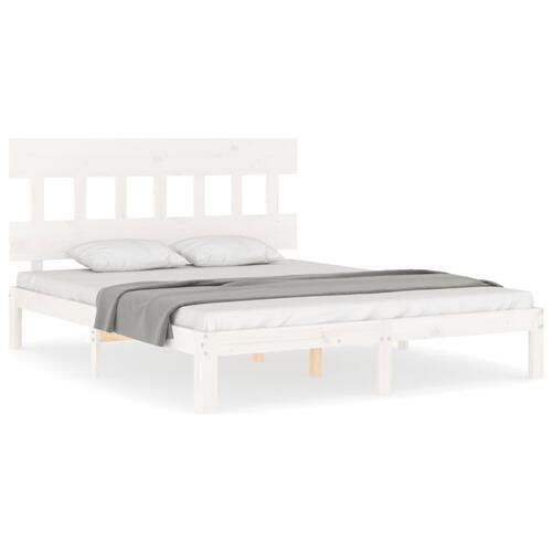 Sengeramme med sengegavl kingsize massivt træ hvid