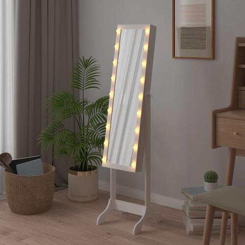 Fritstående spejl med LED 34x37x146 cm hvid