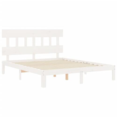 Sengeramme med sengegavl kingsize massivt træ hvid