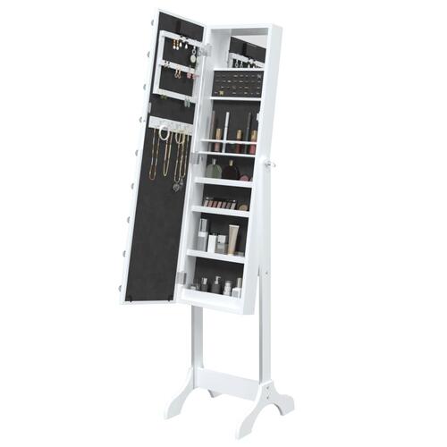 Fritstående spejl med LED 34x37x146 cm hvid