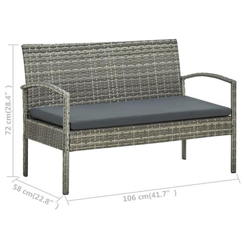 Loungesæt til haven 4 dele med hynder polyrattan grå