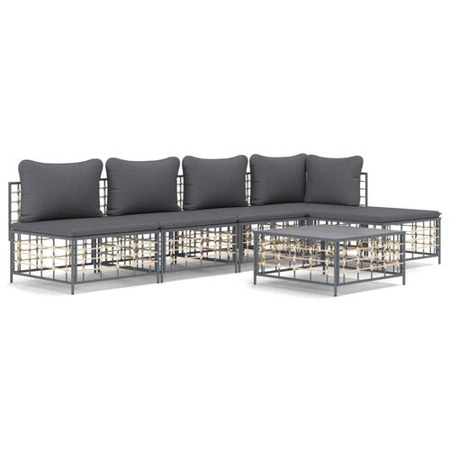 Loungesæt til haven 6 dele med hynder polyrattan antracitgrå