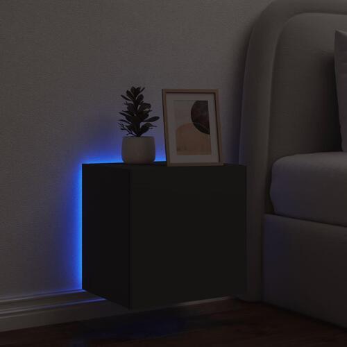 Væghængt tv-bord med LED-lys 40,5x35x40 cm sort