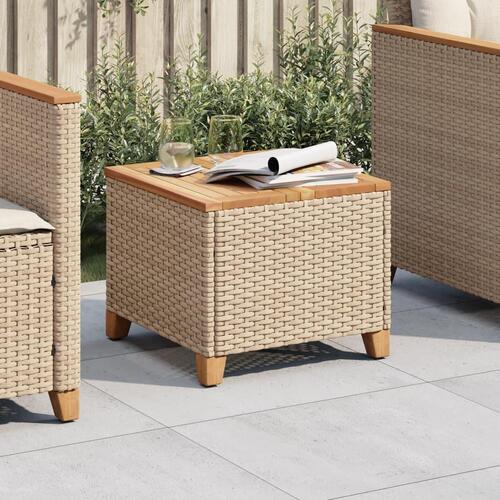 Havebord 45x45x37 cm polyrattan og akacietræ beige